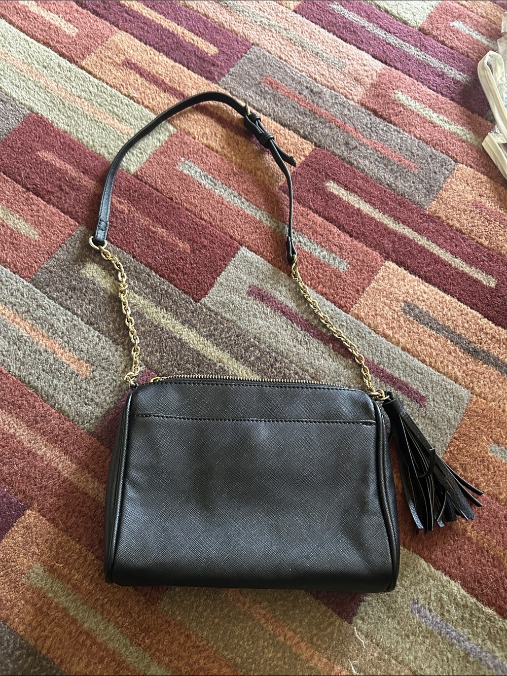 attention Black Crossbody Bag with Gold Chain and Tassel